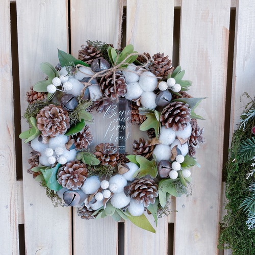 グリーン系！鈴付きクリスマス♡【クリスマスリース】ナチュラルリース
