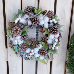 クリスマスリース　21センチ グリーン系！鈴付きクリスマス♡【クリスマスリース】ナチュラルリース