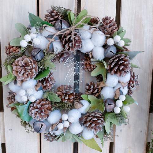 グリーン系！鈴付きクリスマス♡【クリスマスリース】ナチュラルリース