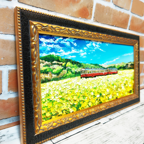 油絵 絵画 【石神の菜の花畑を走る鉄道】 絵画 HR 通販｜Creema 