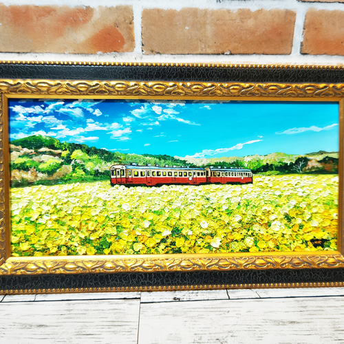 油絵 絵画 【石神の菜の花畑を走る鉄道】 絵画 HR 通販｜Creema 