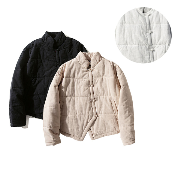 綿麻中綿ジャケット　スタンドカラー　暖かいジャケット　ショートジャケット　ベージュ　#L114BE 15枚目の画像