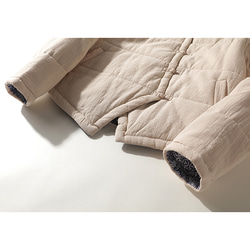 綿麻中綿ジャケット　スタンドカラー　暖かいジャケット　ショートジャケット　ベージュ　#L114BE 10枚目の画像
