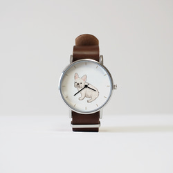 白フレンチブルドッグの腕時計 1枚目の画像