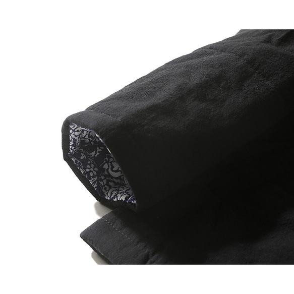 綿麻中綿ジャケット　スタンドカラー　暖かいジャケット　ショートジャケット　ブラック　#L114BL 8枚目の画像