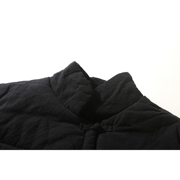 綿麻中綿ジャケット　スタンドカラー　暖かいジャケット　ショートジャケット　ブラック　#L114BL 3枚目の画像