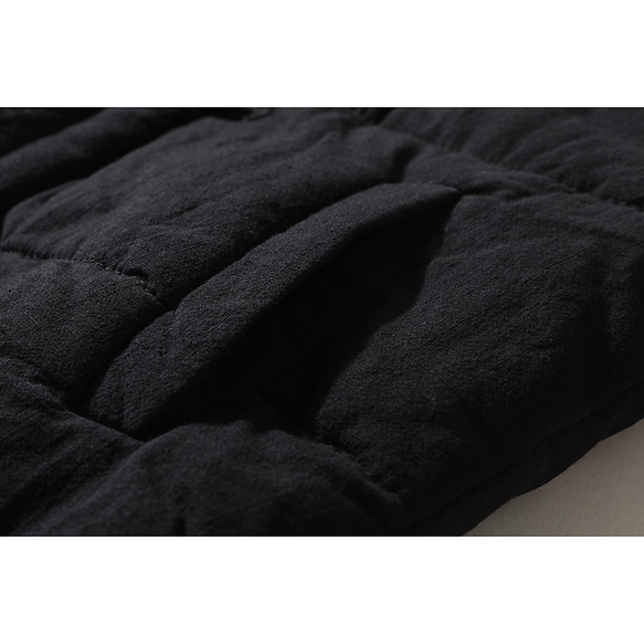 綿麻中綿ジャケット　スタンドカラー　暖かいジャケット　ショートジャケット　ブラック　#L114BL 6枚目の画像