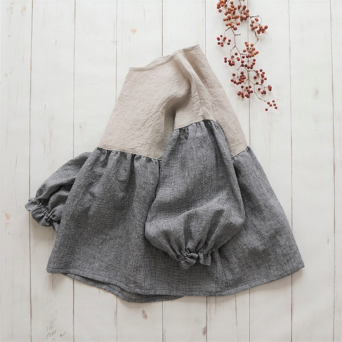 そよ風のブラウス 長袖　Belgium linen *kinari×千鳥　※受注制作※