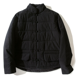 綿麻中綿ジャケット　暖かいジャケット　ショートジャケット　ブラック　#L115BL 1枚目の画像