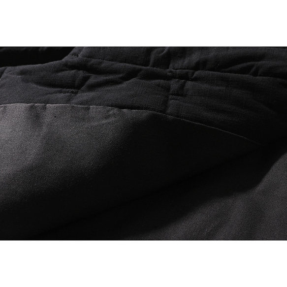 綿麻中綿ジャケット　暖かいジャケット　ショートジャケット　ブラック　#L115BL 9枚目の画像