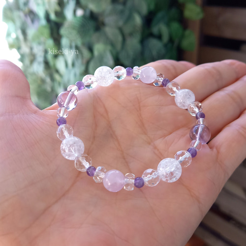 ◇クンツァイト×アメジスト×水晶◇天然石ブレスレット ブレスレット