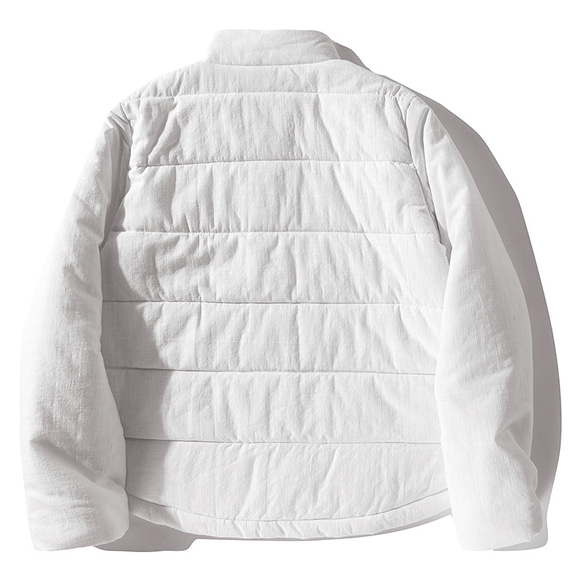 綿麻中綿ジャケット　暖かいジャケット　ショートジャケット　ホワイト　#L115WH 2枚目の画像