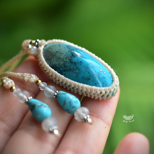 «special collection»大粒イラン産ターコイズマクラメネックレス 1点物 高品質チベット産ターコイズ ネックレス ペンダント