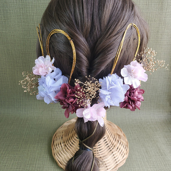 【選べる5色】桜　ゴールド　シンプル　カスミソウ　成人式　結婚式　卒業式　ヘア飾り　和装　髪飾り　水引　金　 8枚目の画像