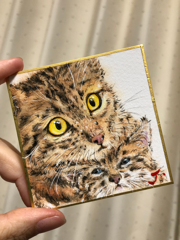 水彩画原画　親子猫 1枚目の画像