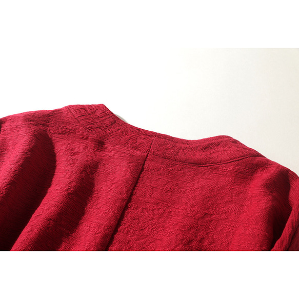 ジャガード織りコットンリネン 綿麻ロングジャケット　羽織　コート　カーディガン  レッド　L120RE 10枚目の画像