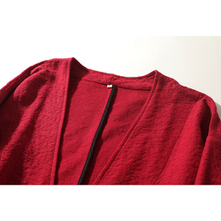 ジャガード織りコットンリネン 綿麻ロングジャケット　羽織　コート　カーディガン  レッド　L120RE 3枚目の画像