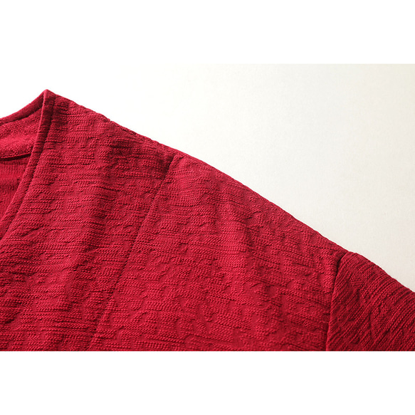 ジャガード織りコットンリネン 綿麻ロングジャケット　羽織　コート　カーディガン  レッド　L120RE 4枚目の画像