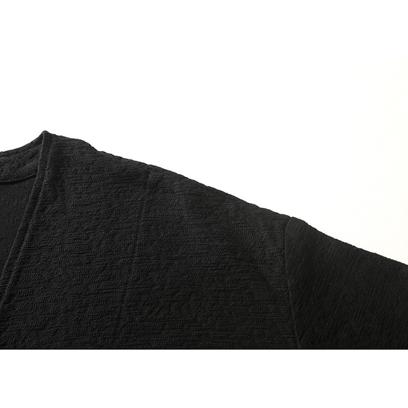 ジャガード織りコットンリネン 綿麻ロングジャケット　羽織　コート　カーディガン  ブラック　L120BL 4枚目の画像