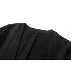 ジャガード織りコットンリネン 綿麻ロングジャケット　羽織　コート　カーディガン  ブラック　L120BL 3枚目の画像