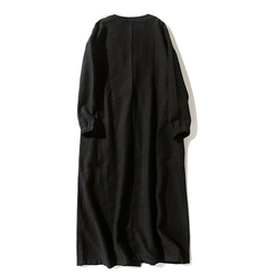 ジャガード織りコットンリネン 綿麻ロングジャケット　羽織　コート　カーディガン  ブラック　L120BL 2枚目の画像