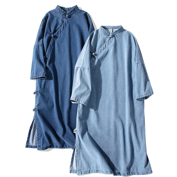 デニムワンピース　長袖ワンピース　ゆとりワンピース　ダークブルー　#L121DBU 13枚目の画像