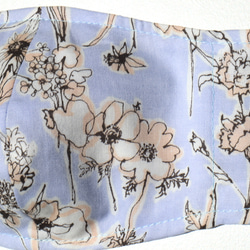 花柄モチーフ水色ラベンダー コットンマスク　フィルターポケット付き　おとな用(M/ML/L/LL)サイズ 3枚目の画像