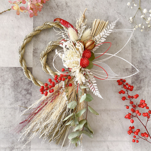 早割価格］しめ縄 お正月飾り 白うさぎ 紅白しめ飾り 兎年 2023 しめ縄