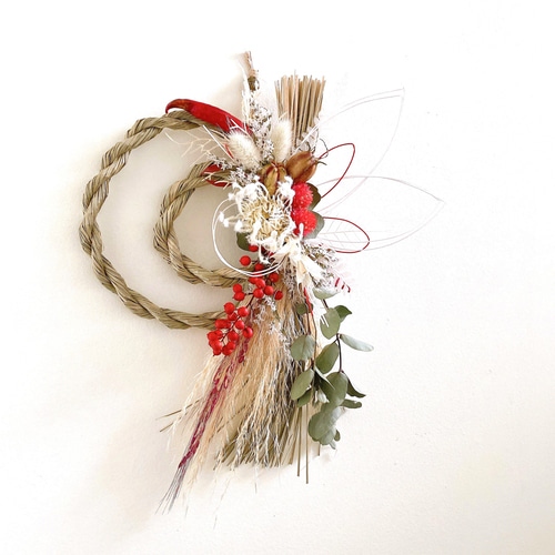 早割価格］しめ縄 お正月飾り 白うさぎ 紅白しめ飾り 兎年 2023 しめ縄