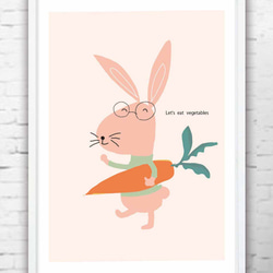野菜を食べよう　ウサギ　イラスト　かわいい  アートポスター　ポスター　A4    アート　869 1枚目の画像