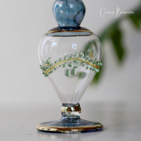 GOLD［Mサイズ］エジプトガラス香水瓶 パフュームボトル アロマオイル ブルー 5枚目の画像