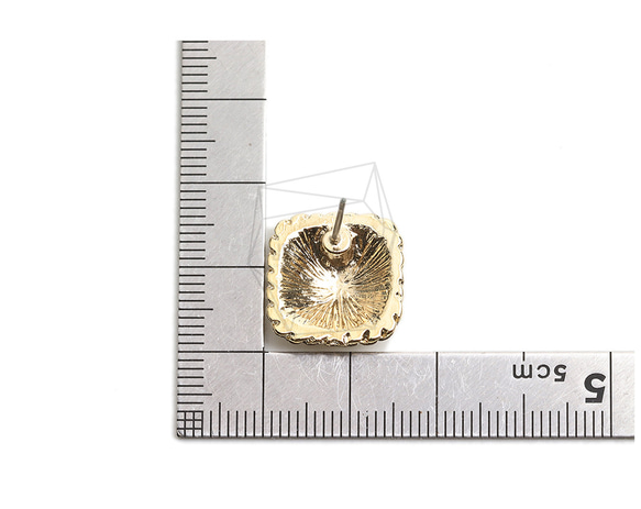 ERG-2214-G【2件】方形耳環，方形耳釘/16mm X 16.6mm 第5張的照片