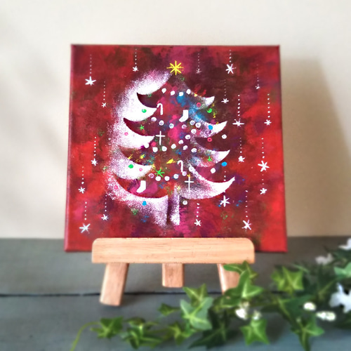 原画】クリスマスツリー赤 絵画 キャンバスアート 20cm角 絵画 原画】クリスマスツリー赤 絵画 キャンバスアート 20cm角 絵画