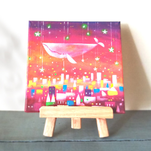 原画】 空飛ぶクジラ 絵画 キャンバスアート 20cm角 絵画 118Art 通販