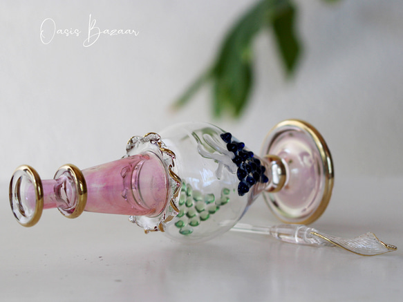 GOLD［Mサイズ］エジプトガラス香水瓶 パフュームボトル アロマオイル ピンク 6枚目の画像