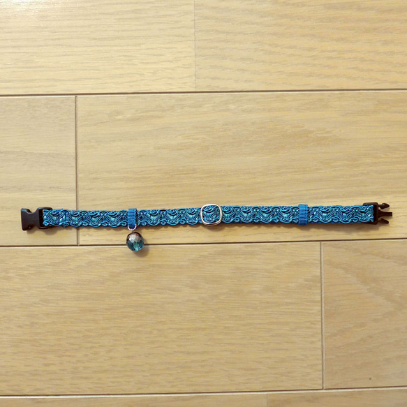 猫の首輪　トリミングブレード　カンヌキ　チャイナブルー 2枚目の画像