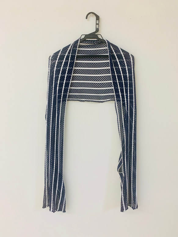 【直線裁ちボレロ】 bolero muffler blue stripe 1枚目の画像