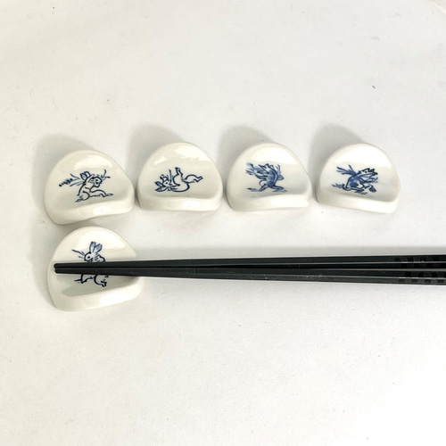 鳥獣戯画】ウサギ＆カエルの箸置き 京焼・清水焼 箸・箸置き 京焼