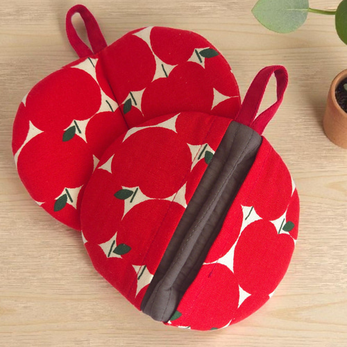 キッチンミトン☆ぱくぱく鍋つかみ☆吊るせる☆鍋つかみ☆りんご