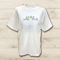 ハワイアンデザインTシャツ ハワイの挨拶ALOHA アロハ パイナップルの絵 ノースショア ハワイ 半袖カットソー 1枚目の画像