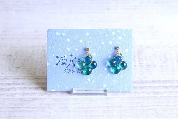 氷石glass ピアス ~blue green~ 3枚目の画像