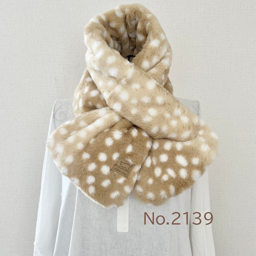 バンビ柄 ボアマフラー 鹿 ストール ハンドメイド akaneko ボア