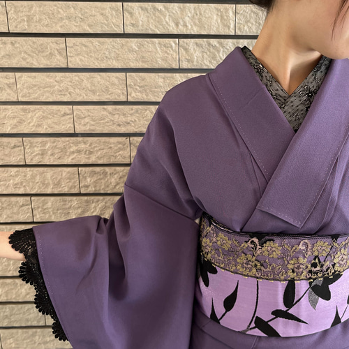在庫SALE>着物2点セット<袷着物+レース半衿>シックな色無地を 在庫SALE>着物2点セット<袷着物+レース半衿>シックな色無地を