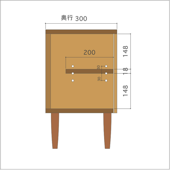 サイズオーダーUnite扉付きボックス（左開き）オーク＊鳥のモチーフ付 幅35×奥行30×高さ50cm（脚高15cm） 2枚目の画像