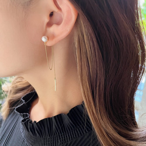 coco vanilla* 一粒 淡水パール デザインチェーンピアス（イヤリング