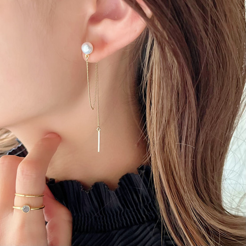 coco vanilla* 一粒 淡水パール デザインチェーンピアス