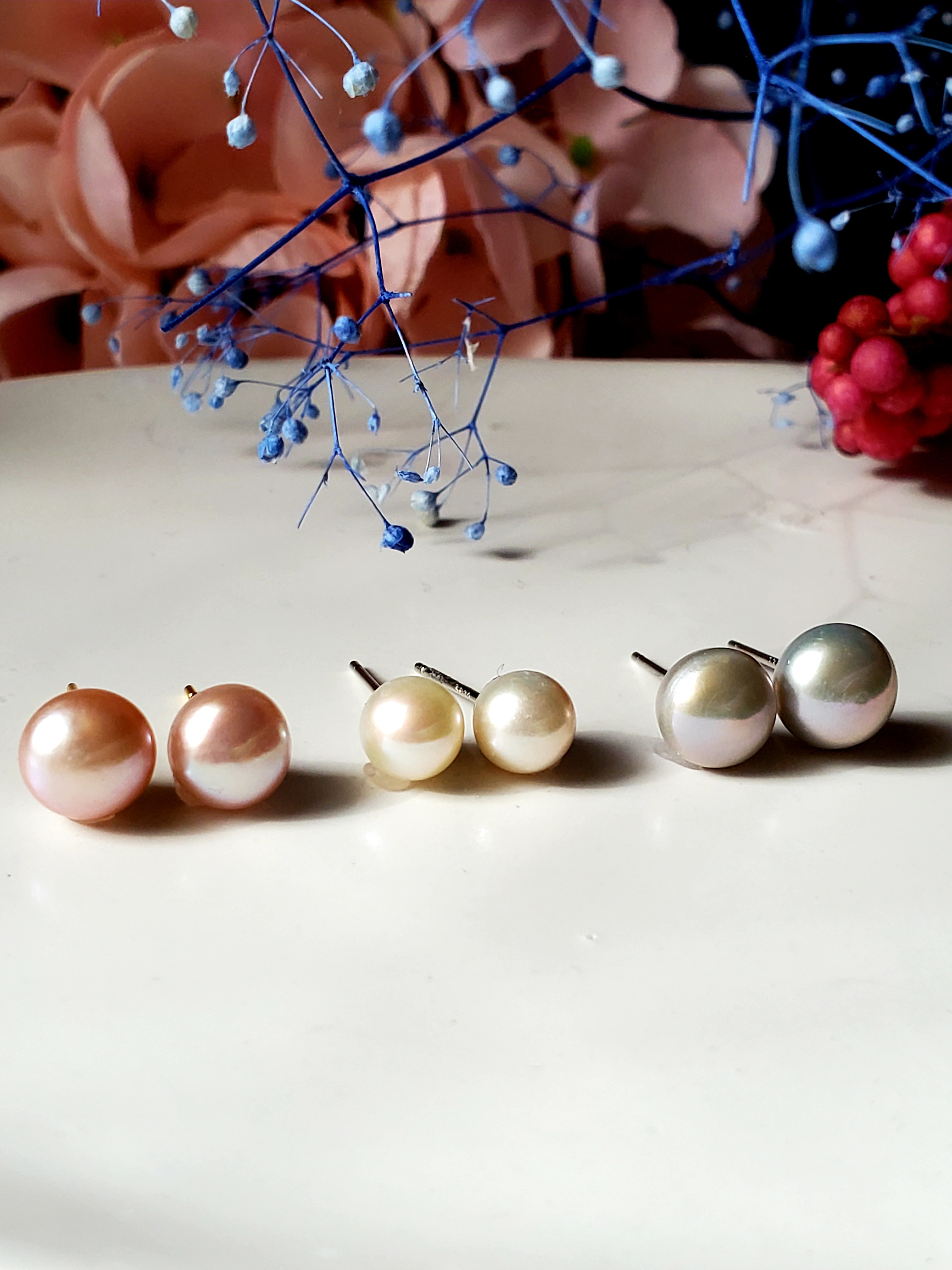 品のある淡水パール3点セット、着けっぱなしOKスタッドピアスアレルギー対応