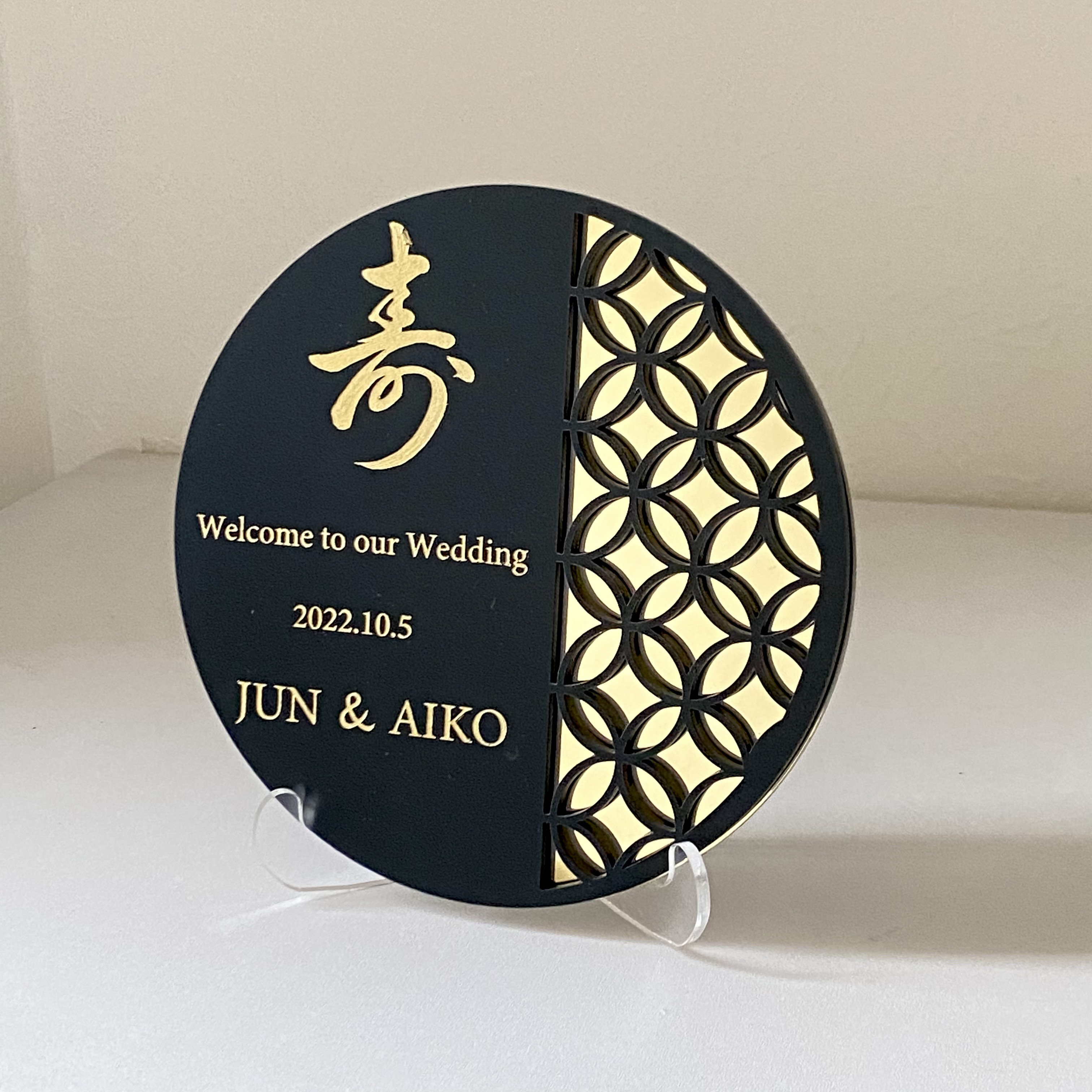 和風ウェルカムボード　ミニ　ウェディングボード　モノトーン　七宝柄