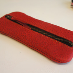 本革製 ペンケース  PK1 RED 赤 牛革製 ファスナータイプペンケース 筆箱 レッド レザー 3枚目の画像