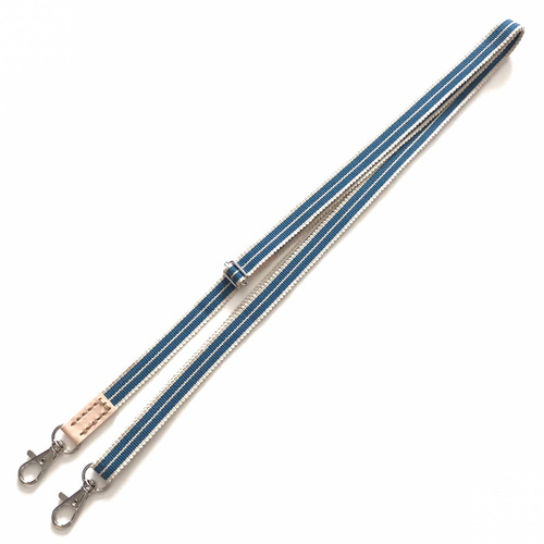 真田紐（平織）ショルダーベルト（ヌメ革ナチュラル色・青色白筋柄